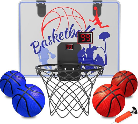 Basketball Hoop Indoor for Kids 4-12 Years Old, Over The Door Mini Hoops with 4 Balls, Scoreboard & Music Accompaniment, Cheering Sounds, Indoor Basketball Hoop Sports Toy Gift for Boys Girls