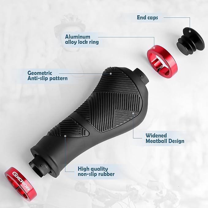 GXCROR Ergonomic Bike Handlebar Grips, Double Lock, Non-Slip Rubber, Universal 22.2mm, for MTB E-Bike
