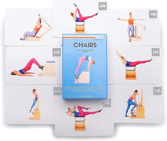 OnlinePilatesClasses Pilates Chair Deck with Video Tutorials, Fitness Flash Cards with 97 All-Levels Cards Set for Home Gym Exercise, Chair Not Included