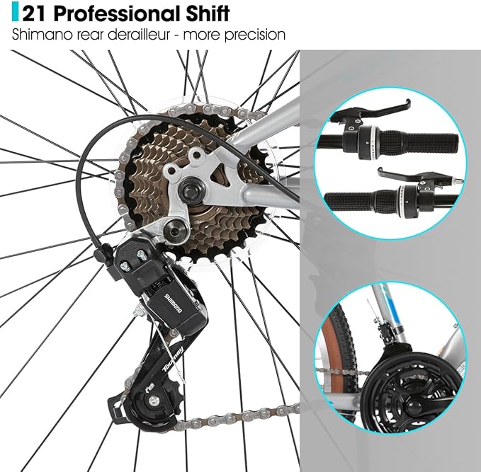 HILAND 26 Inch Mountain Bike for Mens and Womens, 21 Speeds Mountain Bicycle, High-Tensile Steel Frame, V Brake, Hardtail MTB for Adults