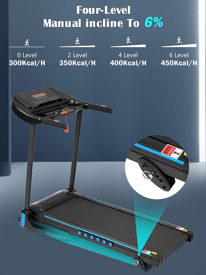 Treadmills for Home, 10MPH Quiet Auto Foldable Treadmill with Incline, 3.0 HP Treadmills for Running Walking with 350LBS Weight Capacity, Double Deck, Bluetooth Speaker, Pulse Sensors, Charge Station