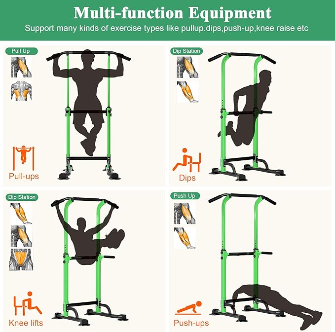 DlandHome Power Tower Pull Up Dip Station Multi-Function Fitness Equipment for Strength Training Adjustable Height Dip Stand for Home Gym