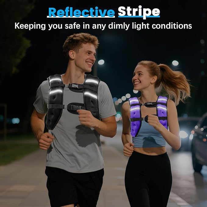 Weighted Vest, 6lb/8lb/12lb/16lb/20lb/30lb for Men, Women with Reflective Stripe, Weight Vests Adjustable for Workout, Strength Training, Running, Fitness, Muscle Building, Weight Loss