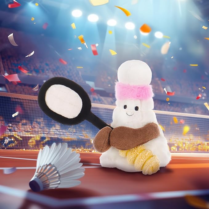 Apricot Lamb Happy Badminton Stuffed Animals for Kids, Soft Cute Plush Toys for Baby Girl and Boy, Fluffy Happy Badminton