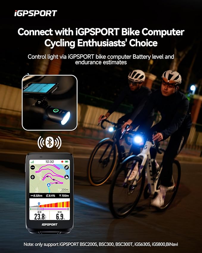 iGPSPORT Smart Bike Light, 500/800/1200 Lumens Bright Bicycle Headlight for Night Riding Cycling Rechargeable Waterproof