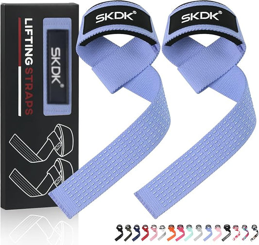 SKDK Cotton Hard Pull Wrist Lifting Straps Grips Band-Deadlift Straps with Neoprene Cushioned Wrist Padded and Anti-Skid Silicone - for Weightlifting, Bodybuilding, Xfit, Strength Training