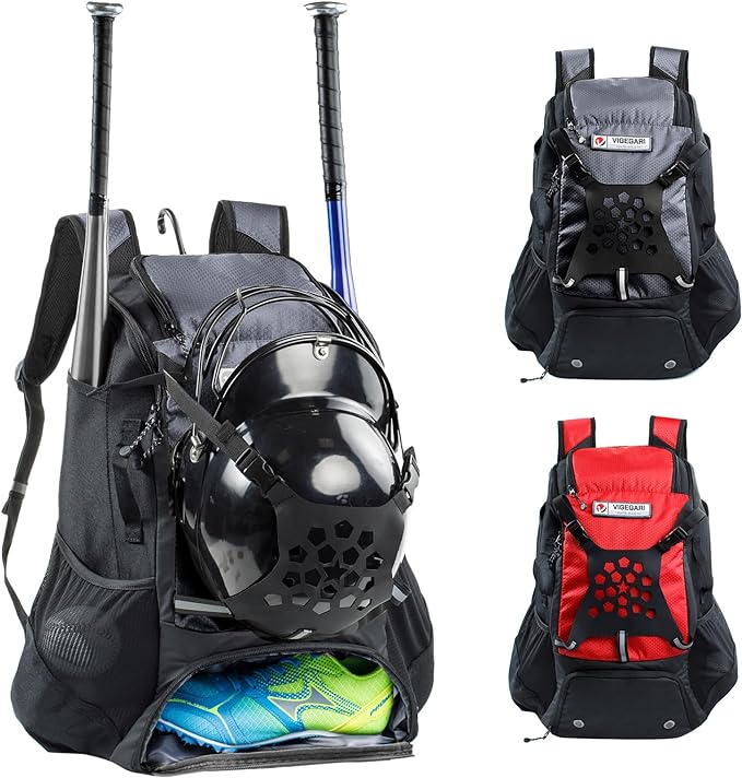 Baseball Backpack for Youth, Boys, Adults - Bat and Softball Equipment Bag With Glove Holder, Helmet, Shoes Compartment - T-Ball Accessories and Baseball Gifts