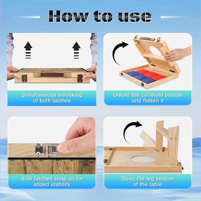 Portable Cornhole Board Set 2 ft x 1 ft Cornhole Set with 6 Bean Bags Foldable Cornhole Game for Kids and Adult Indoor or Outdoor Backyard Corn Hole Toss Games