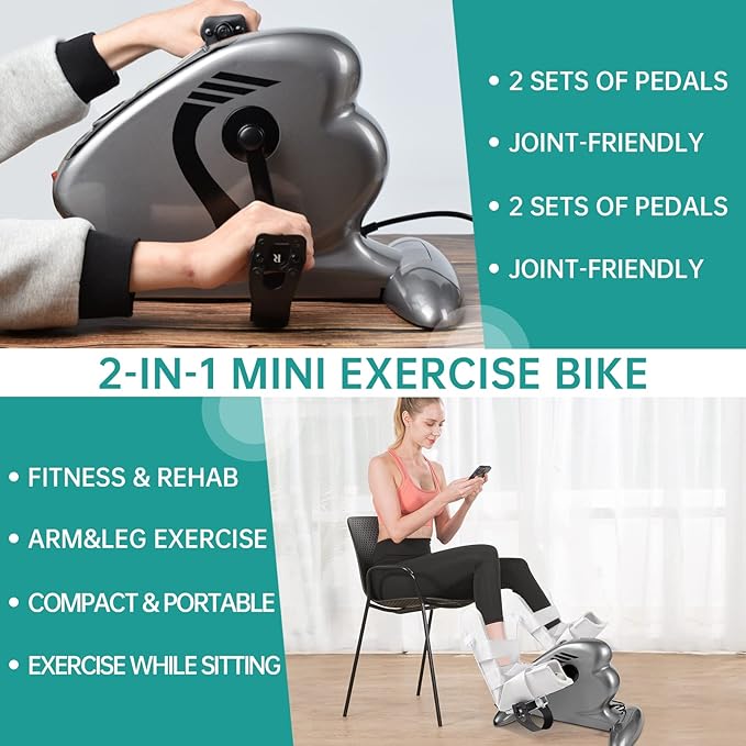Motorized Pedal Exerciser, Electric Pedal Exerciser for Arm and Leg Low Impact Exercise Rehabilitation, No Resistance, Suitable for Seated Leg Exercise and Arm Exercise for Elderly People