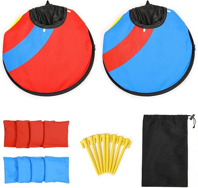G4Free Portable Collapsible 5 Holes Cornhole Game Set with 8 Bean Bags Carrying Case Toss Game Size 3ft x 2ft for Camping Travel