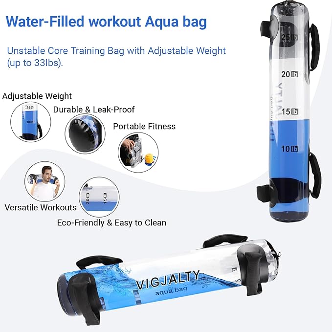 Heavy Duty Adjustable Aqua Bag - Durable Water Filled Training Aqua Bags for Strength Core & Full Body Workouts - Portable Fitness Equipment - Home Gym Outdoor Water Weights Sandbag Alternative