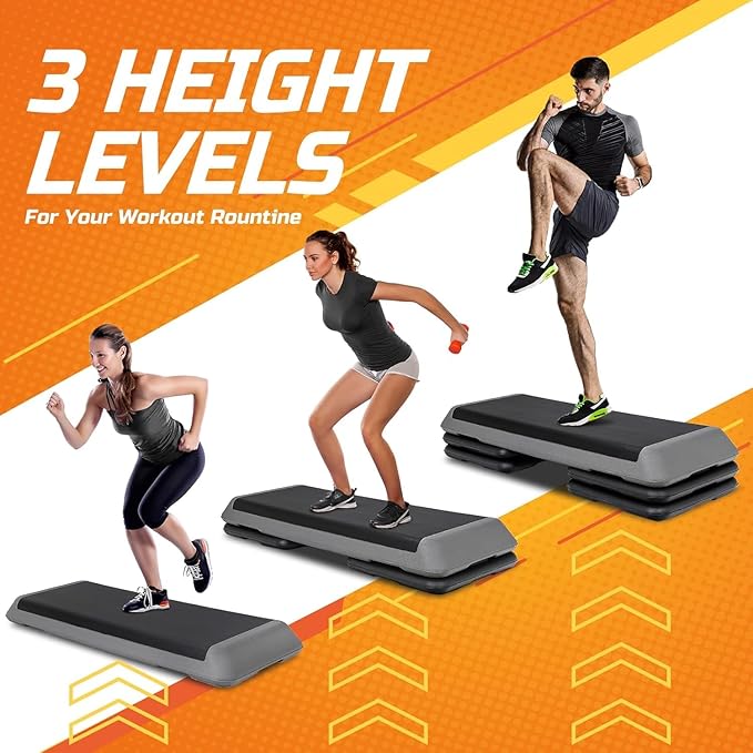 ZENY 43'' Exercise Aerobic Step Platform, Adjustable Fitness Stepper with 4 Stackable Risers, Aerobics Stepper Workout Stepper for Home Gym Cardio Strength & Training