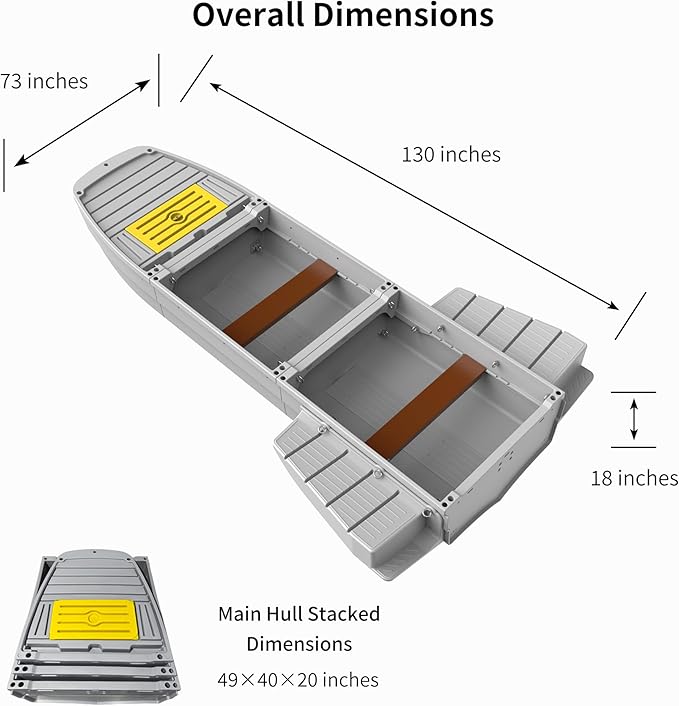 Fishing Boat, Folding Pontoon Boat, Fits in Car Trunk – Portable Modular Kayak, Seats 2-6, Motor-Ready, Sturdier Than Inflatable Boats – Ideal for Lure Fishing, Paddling Trip, Hunting, Rescue