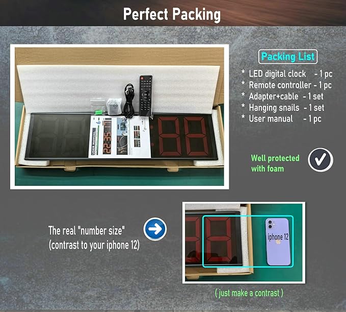 26'' Huge Home Gym Interval Workout Timer Clock, Digital Wall Clock with Seconds Countdown/up, Stopwatch, 8-Alarms, 7-Color Night Light for Tabata/HIIT/MIIT/EMOM/FGB/Boxing (Blue-Red)