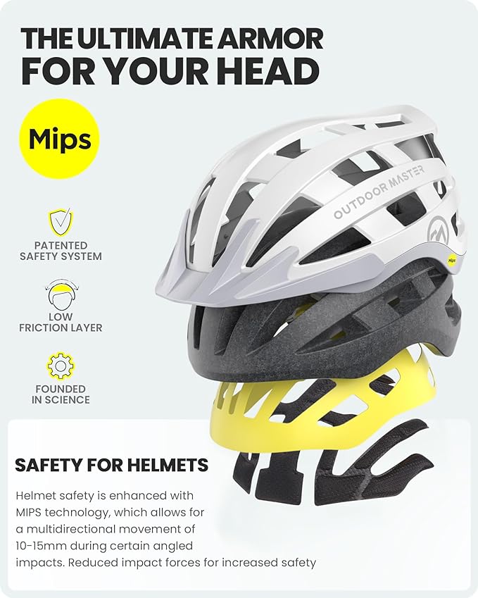 OutdoorMaster Gem II MIPS Bike Helmet with Light - Lightweight Cycling Helmet,Mountain Road Bicycle Helmet for Youth & Adult