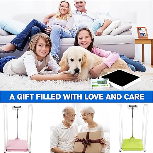 Armrest Electronic Medical Height and Weight Scale,20" L x 12" W x34 H, Up to 420lb Weight Capacity, 75” Height Measurement, LCD Display, USB Charging, Temperature Display (Fresh Green)