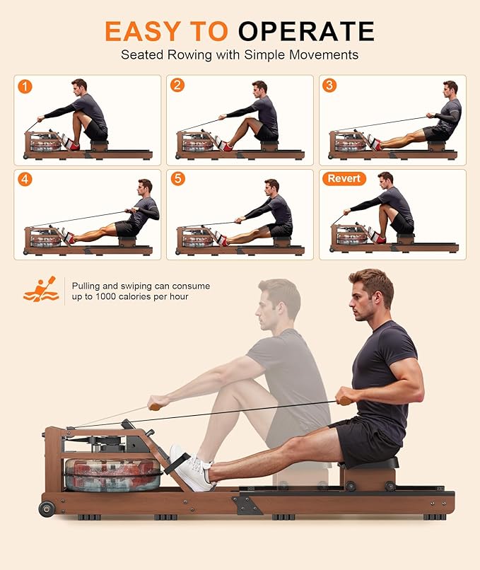 Rowing Machines for Home,Water Rowing Machine with Foldable Design,400LBS Capacity,LCD Monitor,Smooth Glide Rails,Comfortable Seat,Free App(Bluetooth) Supported for Immersive Water Rower&Home Gym