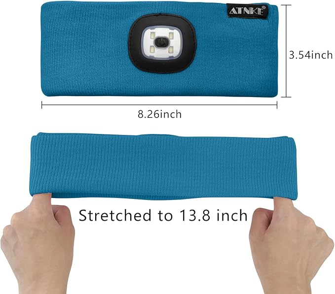 ATNKE 4 LED Lighted Sport Sweatband,USB Rechargeable Running Head Band Lamp High Stretch Wicking Gifts for Men and Women