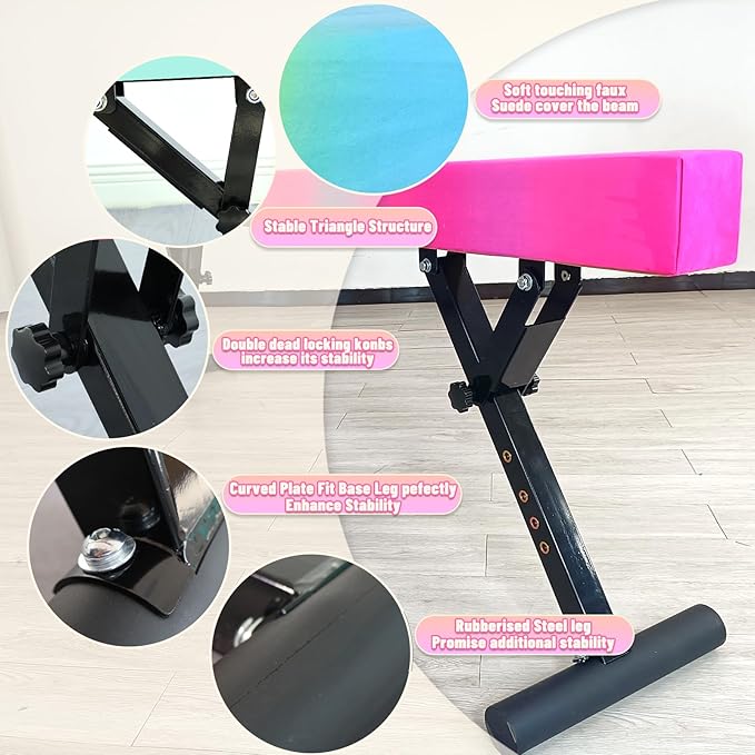 Adjustable Balance Beam Gymnastics Beam 8 FT Adjustable Height Beams for Kids, High and Low Floor Beams,Gymnastics Equipment for Kids Adults Training at Home and Gym Center