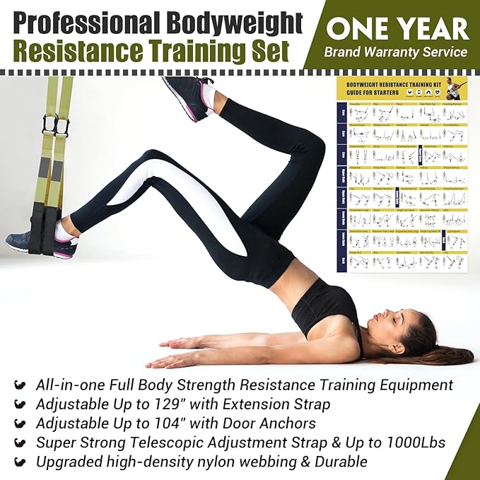 Home Resistance Training Kit, Resistance Trainer Exercise Straps with Handles, Door Anchor and Carrying Bag for Home Gym, Bodyweight Resistance Workout Straps for Indoor & Outdoor