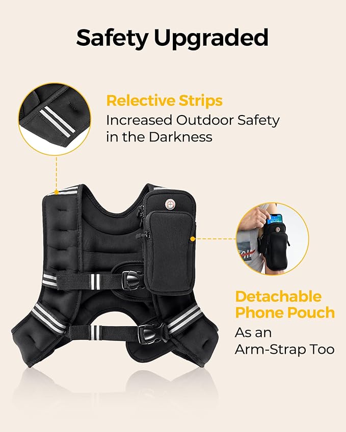 PACEARTH Weighted Vest,4lb/6lb/10lb/12lb/16lb/20lb/25lb/30lb Weight Vest with Reflective Stripe, Body Weight Vests Adjustable for Men, Women Workout, Strength Training, Running, Walking, Jogging