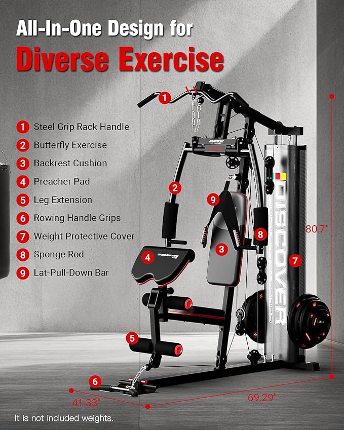 HARISON Home Gym - Full Body Workout Equipment, Exercise Equipment, Fitness Equipment, Multifunctional Home Gym Equipment for Home with Pulley System, Weight Bench, Leg Extension, Rowing Machine