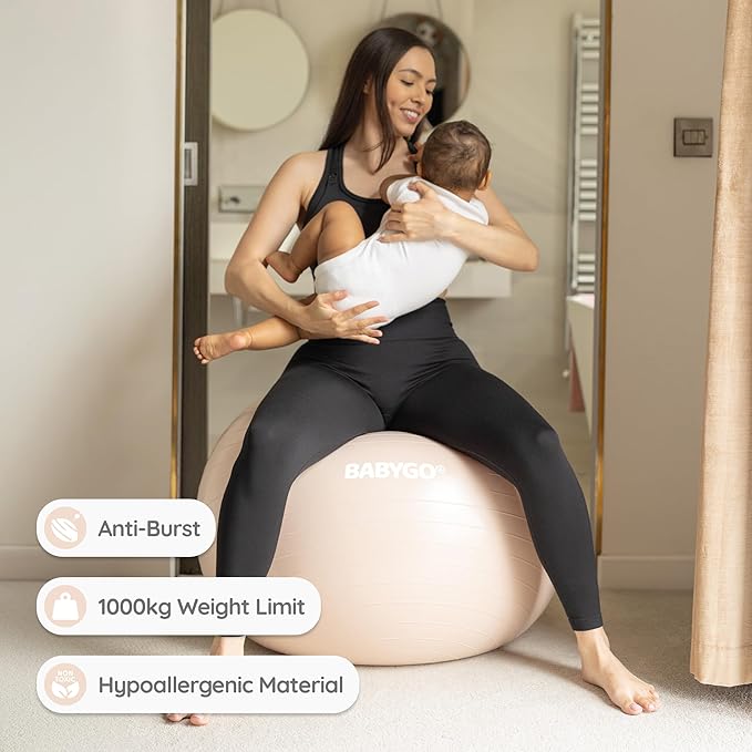 BABYGO Birthing Ball - Pregnancy Yoga Labor & Exercise Ball & Book Set Trimester Targeting, Maternity Physio, Birth & Recovery Plan Included Anti Burst Eco Friendly