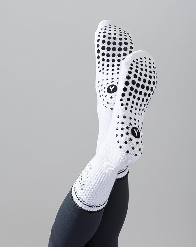 Yawlsow Pilates Grip Socks for Women Yoga Grippy Socks Cute Barre Non Skid Athletic Crew Sticky Sock Workout Hospital