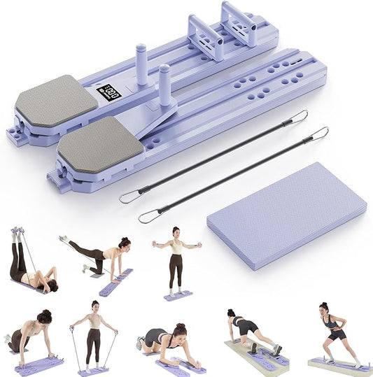 Upgraded Pilates Board - 8-in-1 Fitness Board & Pilates Equipment Set with Ab Workout Equipment, Multifunctional Push-Up Board, Resistance Bands, Balance Board & Timer for Full Body Workout
