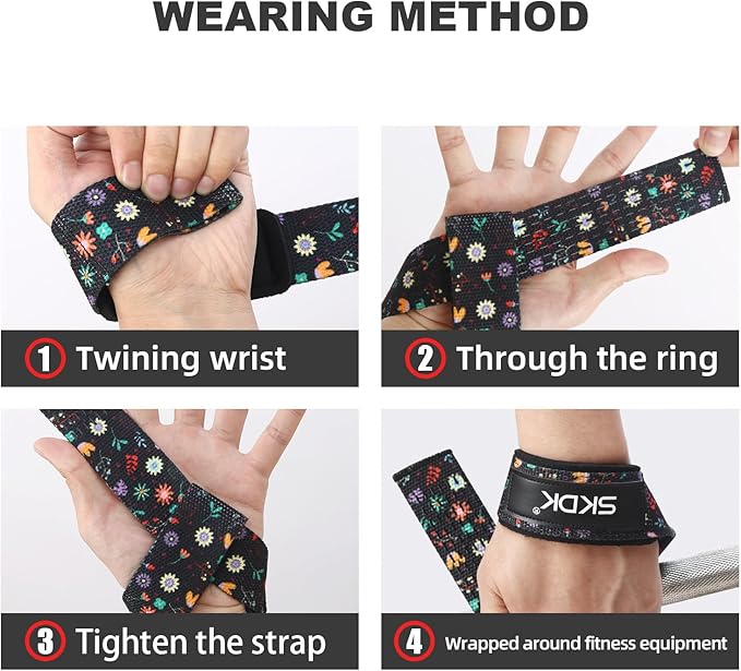 SKDK Cotton Hard Pull Wrist Lifting Straps Grips Band-Deadlift Straps with Neoprene Cushioned Wrist Padded and Anti-Skid Silicone - for Weightlifting, Bodybuilding, Xfit, Strength Training