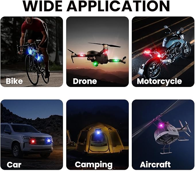4PCS Wireless LED Strobe Lights with Remote Control, RGB 8 Colors Multifunction, USB Charging Waterproof Anti-Collision Tail Warning Mini Light for Car Motorcycle Trucks Bike Drone Aircraft (4)