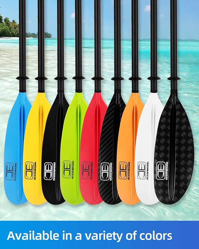 OCEANBROAD Adjustable Carbon Fiber Kayak Paddle 86in/220cm to 94in/240cm Kayaking Oar for Adults with Paddle Leash 1 Paddle