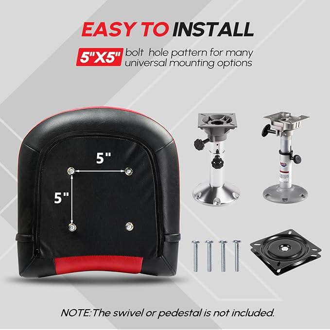 PEXMOR Boat Seats, Fishing Boat Seat, Waterproof Captain Seat Low Back Casting Bass Seats for Boats, Thick Soft Cushion Butt Seat, 2 Packs (Red&Black)