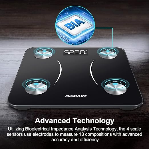 INSMART Smart Scale for Body Weight, Digital Bathroom Scale with BMI, Muscle Mass, Bluetooth Body Fat Scale,17 Body Composition Analyzer with Smart APP Sync Weight Scale, 400 lbs - Black