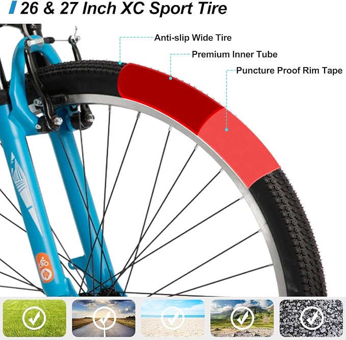 HILAND 26 27.5 29 Inch Mountain Bike, Mens and Womens MTB with 21 Speeds, High-Tensile Steel Frame, V Brake, Hardtail Bicycle for Adults