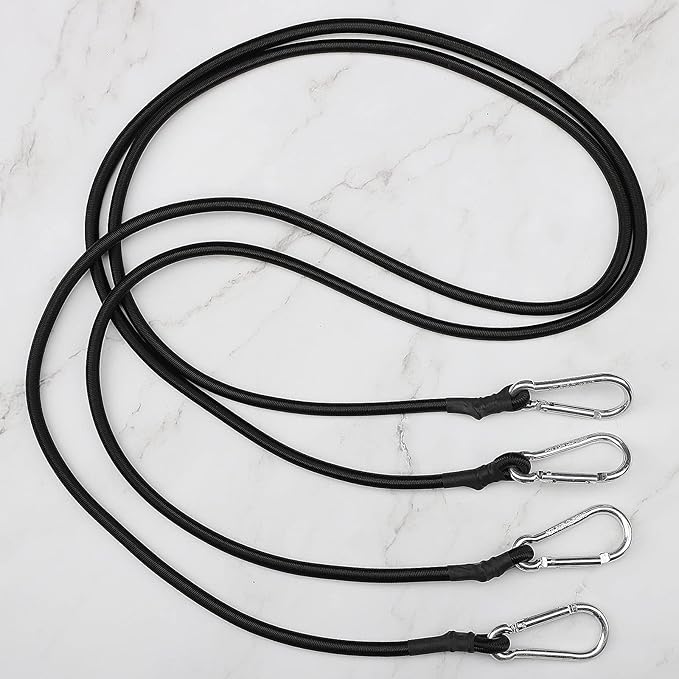 ZHOUBIN 60 Inch Black Bungee Cords with Carabiner Hooks, 2Pcs