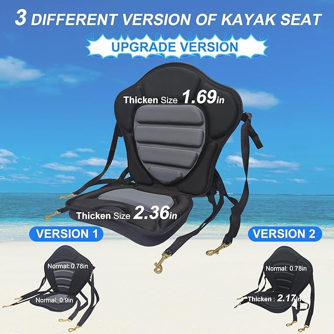 HLOGREE Kayak Seats - 1/2 Pck, Thicken Padded Seat Cushion with Back Support, Canoe & Ocean Sup Compatible