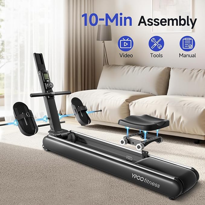 Rowing Machines for Home, Magnetic Row Machine Foldable, 16 Levels Quiet Resistance Rowing Machine with Dual Slide Rail, Folding Indoor Rowers Compact with Max 350lb Weight Capacity