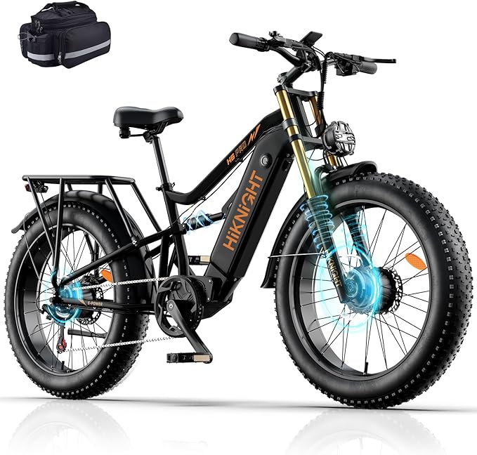 Dual Motor Electric Bike Peak 3000W, 52V 20AH Battery E Bike for Adults 26 Inch Fat Tire Mountain Electric Bicycle 38 MPH, Full Suspension Dual Hydraulic Disc Brake, Up to 90 Miles Range
