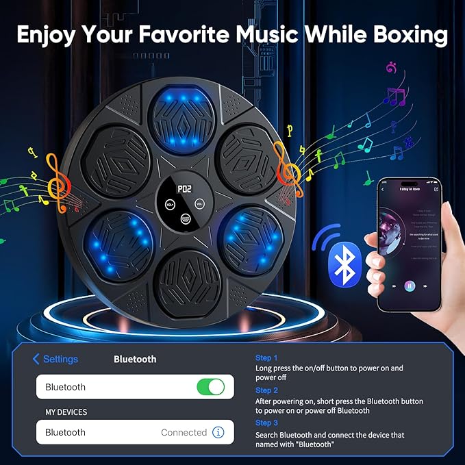 Music Boxing Machine for Adults,Wall Mounted Smart Bluetooth Musical Boxing Machine, Boxing Target Workout Equipment with Boxing Gloves,for Home, Gym, Office
