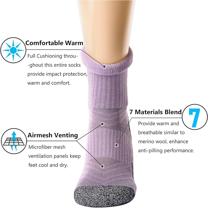 CWVLC Crew Hiking Socks, Cushion, Moisture Wicking, Arch Compression Boot Socks