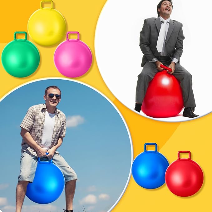 Lewtemi 5 Pcs Hopper Ball 31 Inch Outdoor Games Jumping Hopping Inflatable Bouncing Ball with Handle and Air Pump for Kids Adults Sport Field Playground Exercise Obstacle Course