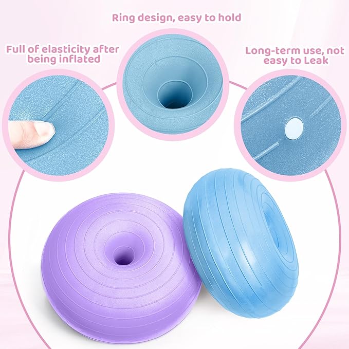 Lewtemi 8 Pcs Flexible Seating for Classroom Elementary 20'' Yoga Ball Chair Large Inflatable Donut Exercise Ball Chair Wobble Seat with Inflator for Kids Student Balance