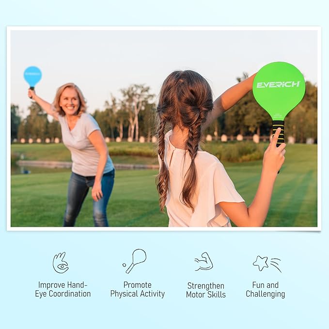 EVERICH TOY Paddle Ball Set, Badminton Set 4 Rackets, Great Gifts Easter Basket Stuffers for Kids Teens Adults and Family, Fun for Beach, Yard, and Lawn Play All Year Round