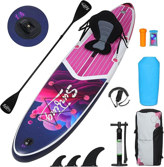 YUSING Inflatable Stand Up Paddle Board with Kayak Seat, Non-Slip Deck SUP Paddle Board with Premium Kayak, Portable Standing Boat for Youth & Adult