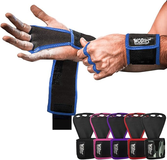 JerkFit WODies Gymnastics & Weightlifting Grips with Wrist Wraps – 3 Hole Versatile Gym Gloves for Pull Ups, Gym Training & Cross Training – Hand Grips Palm Protector for Men & Women