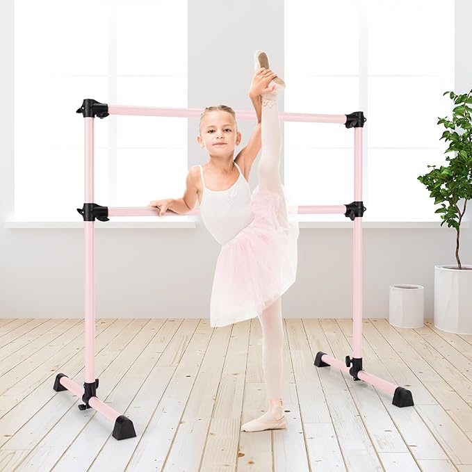 Costzon Portable Ballet Barre, 4FT Adjustable Double Freestanding Ballet Bar w/Anti-Skid Pad, Stable Base, Heavy-Duty Dancing Stretching Bar for Home, Fitness, Ballet