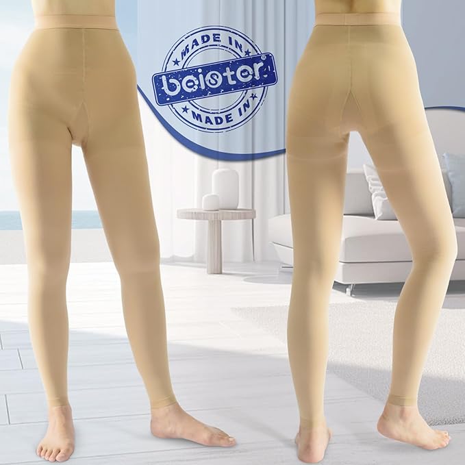 beister Medical Compression Pantyhose for Women & Men, 20-30mmHg Graduated Support Tights, Opaque Footless Waist High Compression Stockings & Leggings for Varicose Veins, Edema, Flight, DVT