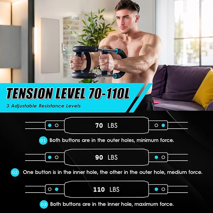 Twister Arm Exerciser, 70-110lb Adjustable Workout Equipment,Twister Arm Exerciser,Chest,Arms, Shoulders and Forearms Muscle Training Fitness Equipment,Portable Power Twister Bar