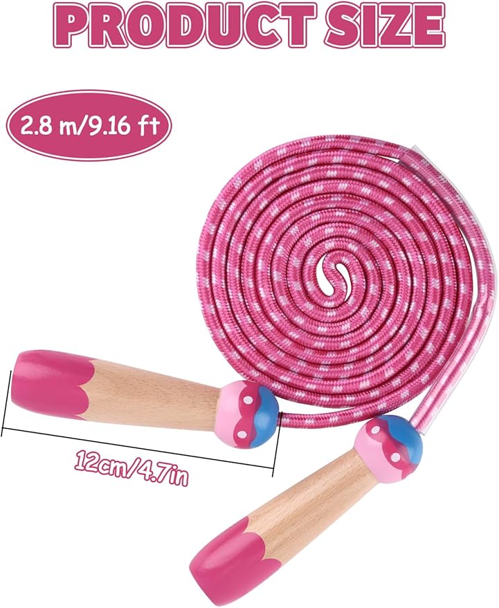 Jump Rope for Kids, Lorvain Adjustable Skipping Rope, Kids Jump Ropes with Wooden Handle for Girls Boys, Weighted Jumping Ropes for Fitness Workout Exercise Outdoor Fun Activity